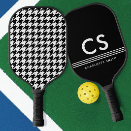 Schwarz-Weiß-Hahnentrittmuster-Monogramm Pickleball Schläger