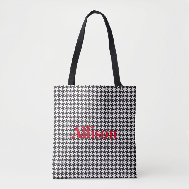Schwarz-Weiß-Hahnentrittmuster-Muster Personalisie Tasche (Vorderseite)