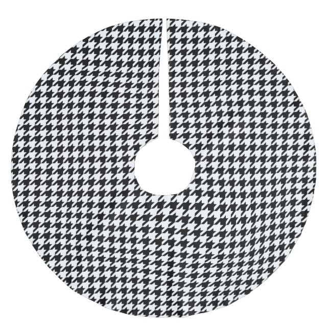 Schwarz-Weiß-Hahnentrittmuster Polyester Weihnachtsbaumdecke (Vorderseite)