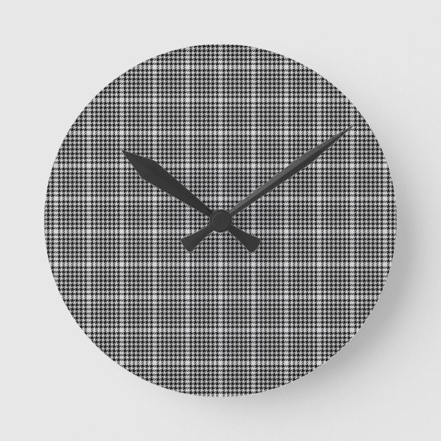 Schwarz-Weiß-Hahnentrittmuster Tartan Kariert Runde Wanduhr (Vorderseite)