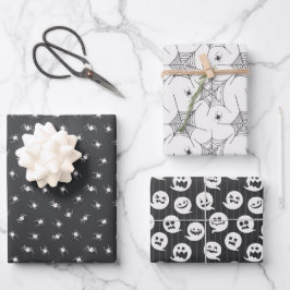 Schwarz-Weiß-Halloween-Geister Geschenkpapier Set