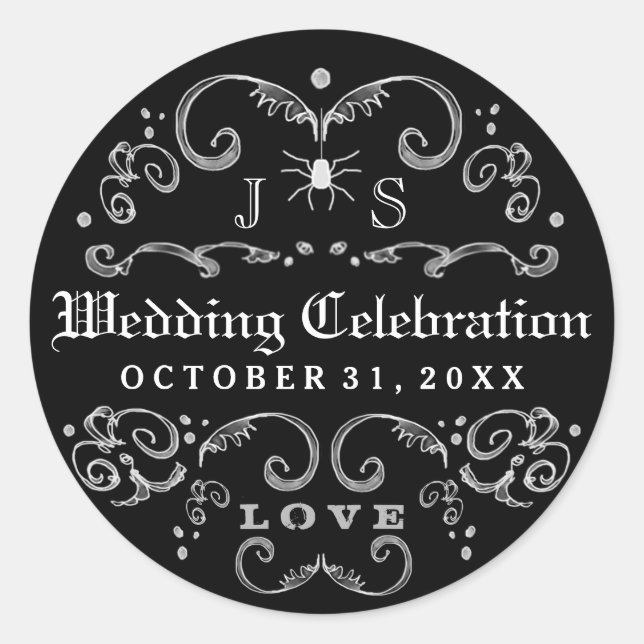 Schwarz/Weiß Halloween Hochzeitsfeier Gothic Runder Aufkleber (Vorderseite)