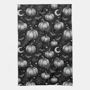 Schwarz-Weiß-Halloween-Kürbis, Bat, Spiderweb Geschirrtuch