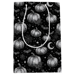 Schwarz-Weiß-Halloween-Kürbis, Bat, Spiderweb Mittlere Geschenktüte