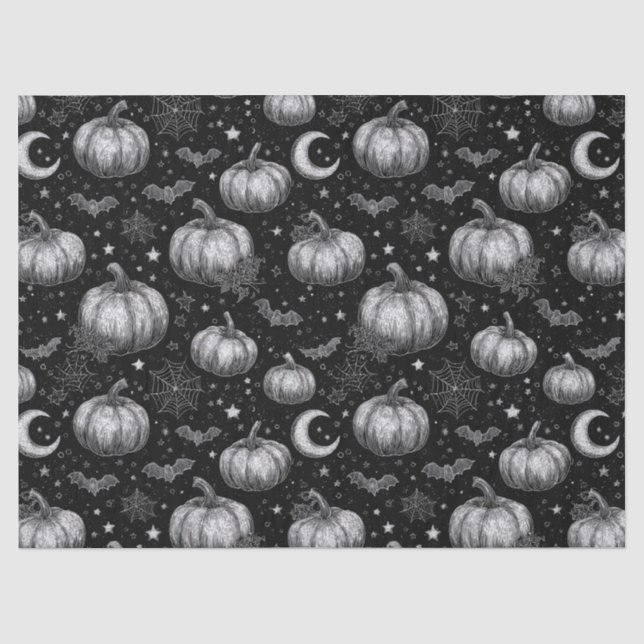 Schwarz-Weiß-Halloween-Kürbis, Bat, Spiderweb Seidenpapier (Vorderseite)
