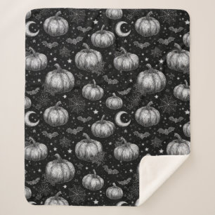 Schwarz-Weiß-Halloween-Kürbis, Bat, Spiderweb Sherpadecke