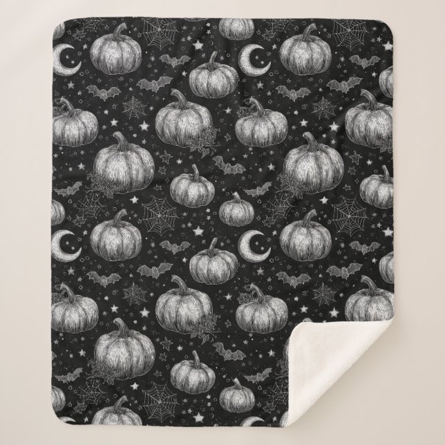 Schwarz-Weiß-Halloween-Kürbis, Bat, Spiderweb Sherpadecke (Vorderseite)