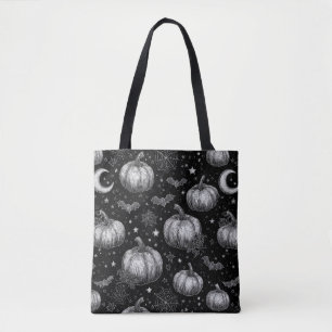 Schwarz-Weiß-Halloween-Kürbis, Bat, Spiderweb Tasche