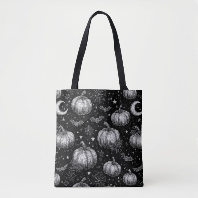 Schwarz-Weiß-Halloween-Kürbis, Bat, Spiderweb Tasche (Vorderseite)