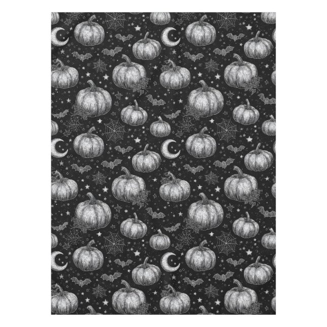 Schwarz-Weiß-Halloween-Kürbis, Bat, Spiderweb Tischdecke (Vorderseite)