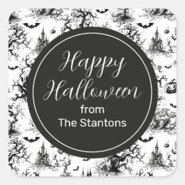 Schwarz-Weiß-Halloween-Monogramm Quadratischer Aufkleber