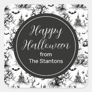 Schwarz-Weiß-Halloween-Monogramm Quadratischer Aufkleber