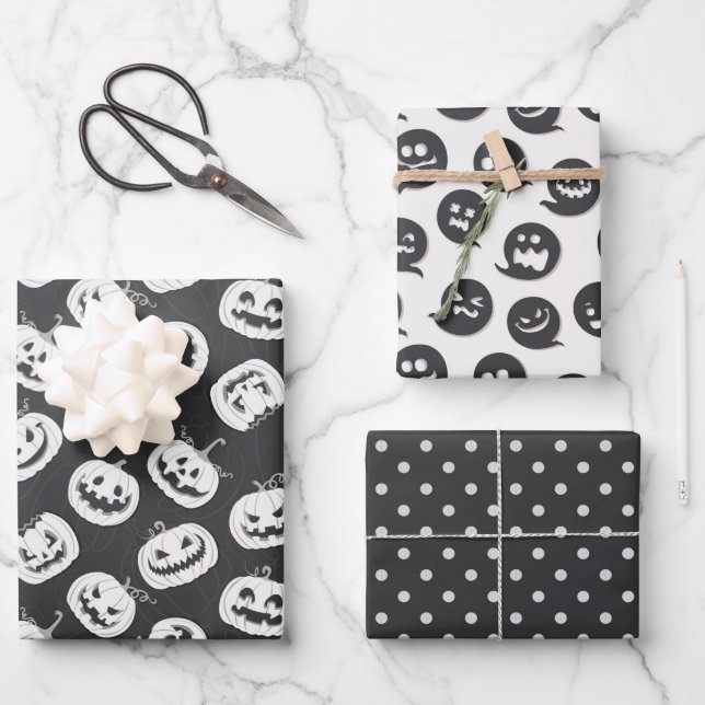 Schwarz-Weiß-Halloween-Pumkin-Geist Geschenkpapier Set (Vorderseite)