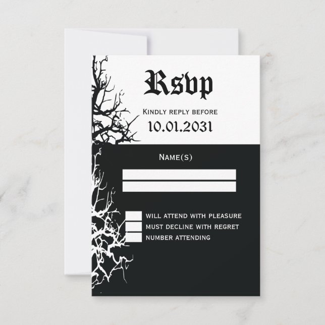 Schwarz-Weiß-Halloween-RSVP-Karten RSVP Karte (Vorderseite)