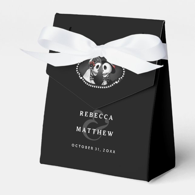 Schwarz-Weiß-Halloween-Skelettnamen Geschenkschachtel (Vorderseite)