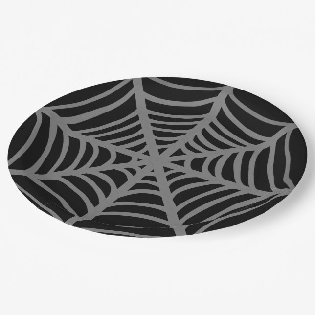 Schwarz-Weiß-Halloween-Spider-Webs Pappteller (Schrägansicht)