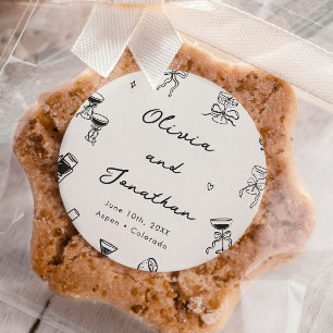 Schwarz-Weiß-Hand-Drawn-Quirky-Hochzeit Runder Aufkleber