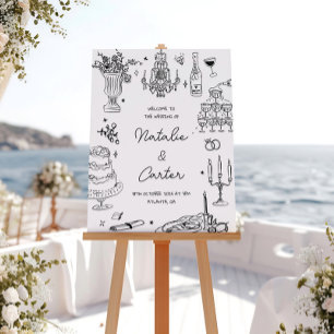 Schwarz-Weiß-Hand-Drawn-Whimsical-Hochzeit Poster
