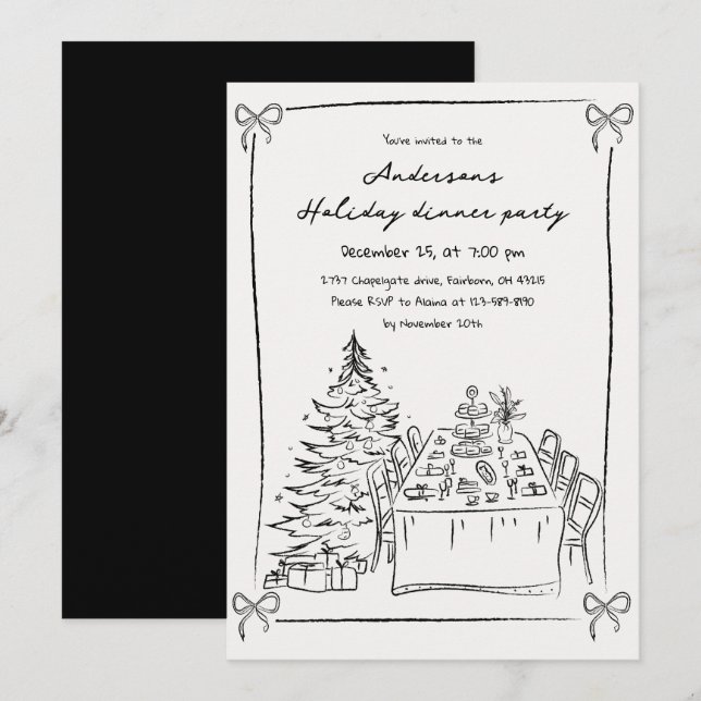 Schwarz-Weiß-Hand-Weihnachtsfeier Einladung (Vorne/Hinten)