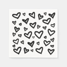 Schwarz-Weiß handGezeichnet, gemalte Doodle-Herzen