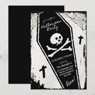 Schwarz-Weiß handgezeichneter Sarg Halloween-Party Einladung