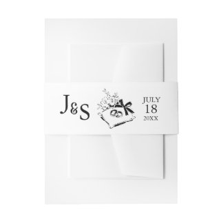 Schwarz-Weiß handgezeichnetes Monogramm-Hochzeit Einladungsbanderole