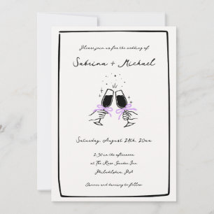 Schwarz-Weiß-Handgezogenes Glas-Hochzeit Einladung