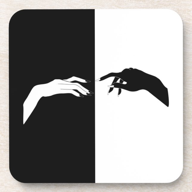 Schwarz-Weiß-Hands Moderne Kunst Getränkeuntersetzer (Vorderseite)