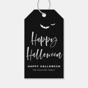 Schwarz-Weiß-Happy Halloween-Pinselkalligrafie Geschenkanhänger