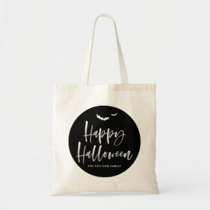 Schwarz-Weiß-Happy Halloween-Pinselkalligrafie Tragetasche
