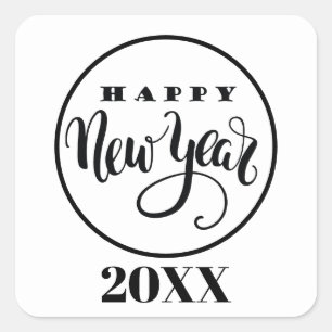 Schwarz-weiß Happy New Year Add Date Aufkleber