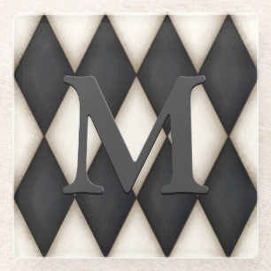 Schwarz-Weiß-Harelquin-Karo Elegantes 3-D Monogram Glasuntersetzer