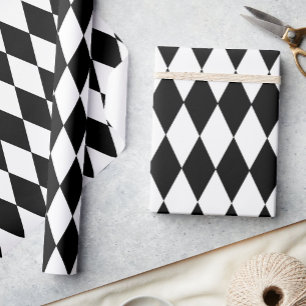 Schwarz Weiß Harlekin Diamanten Muster Design  Geschenkpapier