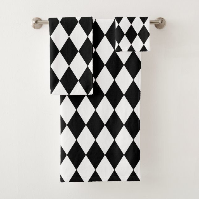 Schwarz-Weiß-Harlequin Badhandtuch Set (Insitu)