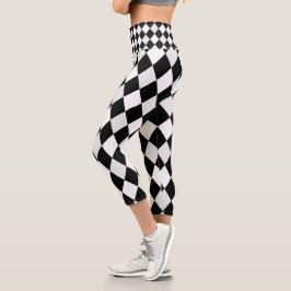 Schwarz-Weiß-Harlequin-Diamantmuster Capri Leggings