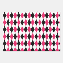 Schwarz-Weiß-Harlequin Diamond-Druckgeometrie Geschenkpapier Set