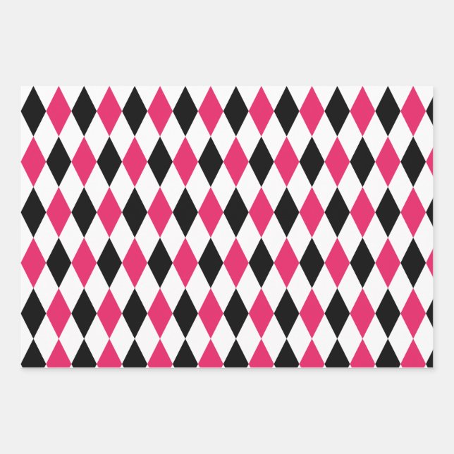 Schwarz-Weiß-Harlequin Diamond-Druckgeometrie Geschenkpapier Set (Vorderseite)