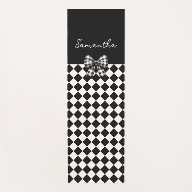 Schwarz-weiß Harlequin Mad Hatter Schachbretts Yogamatte (Vorderseite)