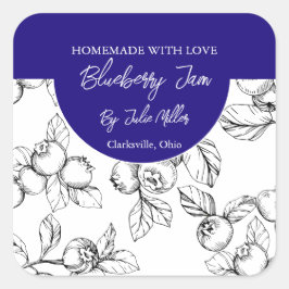 Schwarz-Weiß-hausgemachte Blueberry-Marke Quadratischer Aufkleber