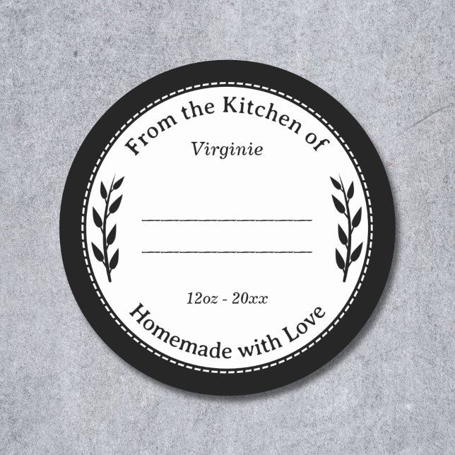 Schwarz-Weiß-hausgemachte Liebe-Aufkleber Runder Aufkleber (Black & White Homemade with Love Label Sticker)