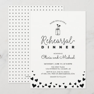 Schwarz & Weiß   Hearts Probedinner-Einladung Einladung