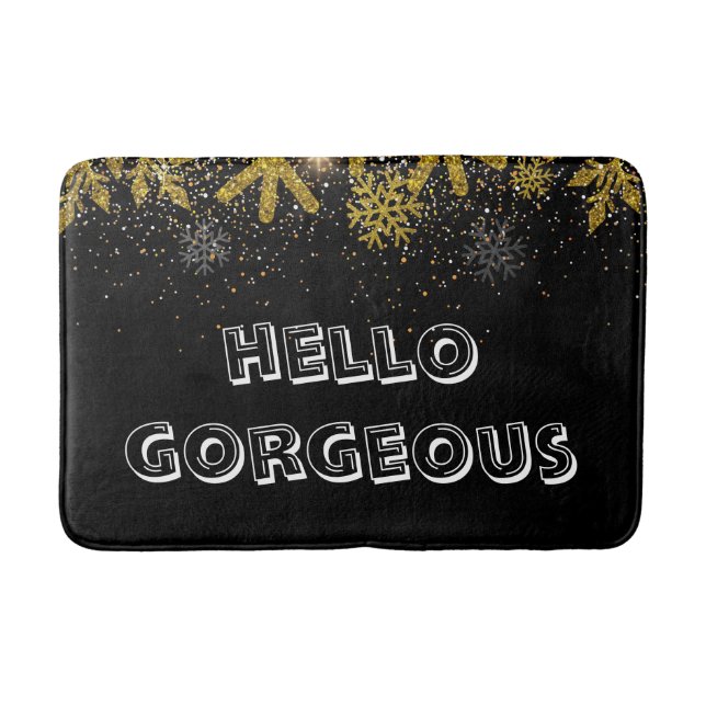 Schwarz & Weiß "Hello Gorgeous Brush Letter Themed Badematte (Vorderseite)