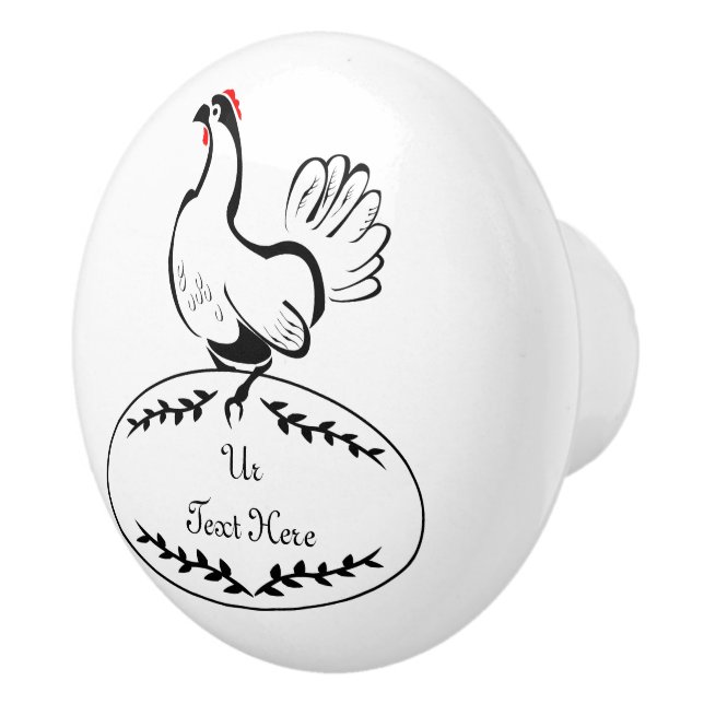 Schwarz-Weiß-Hen auf einem Monogramm-Ei Keramikknauf (Rechts)
