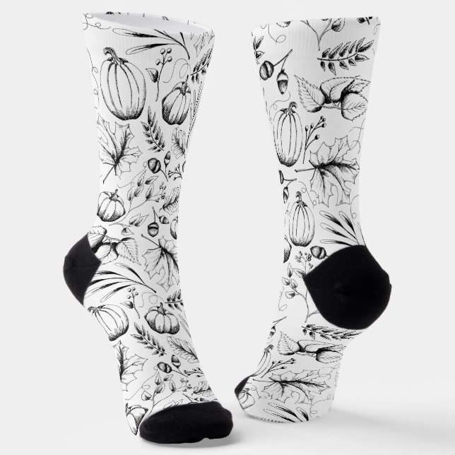 Schwarz-Weiß-Herbst-Erntezeit Socken (Gewinkelt)