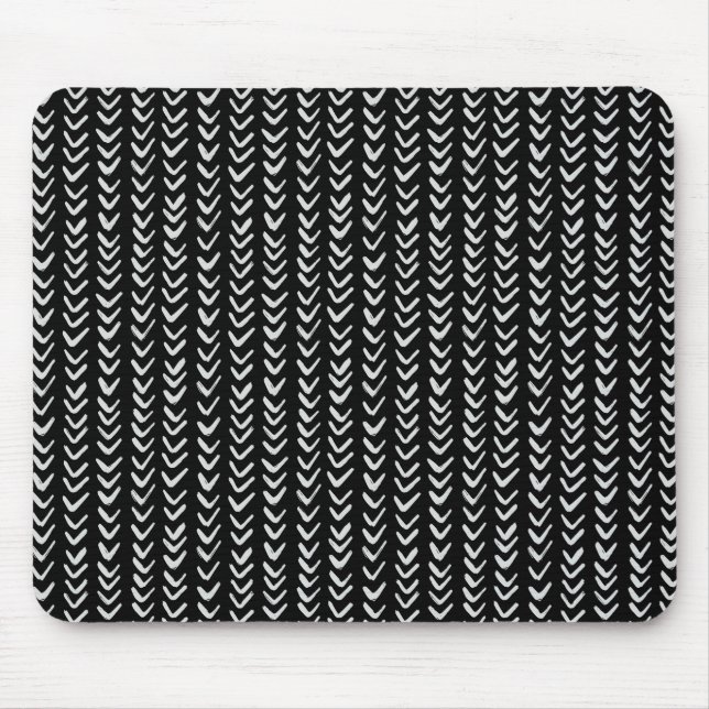 Schwarz-Weiß-Herringbone-Muster Mousepad (Vorne)
