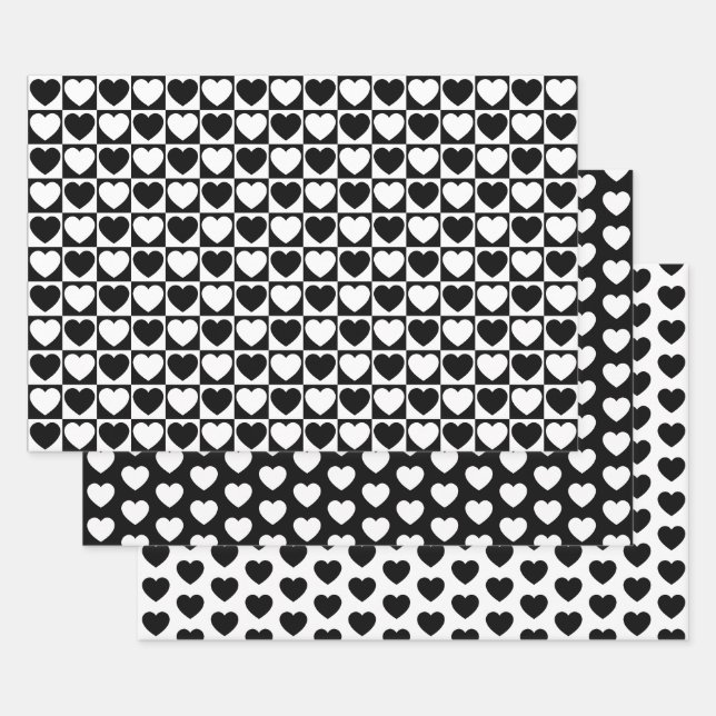Schwarz-Weiß-Herz Geschenkpapier Set (Set)
