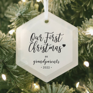 Schwarz-Weiß-Herz Großeltern erstes Weihnachten Ornament Aus Glas