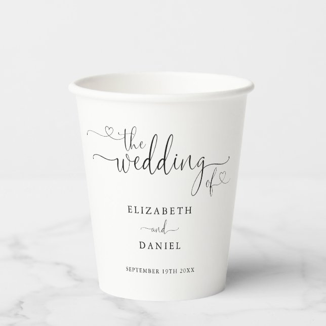 Schwarz-Weiß-Herz-Hochzeit Pappbecher (Vorderseite)