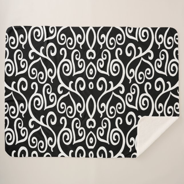 Schwarz-Weiß-Herz-Muster Sherpadecke (Vorderseite (Horizontal))