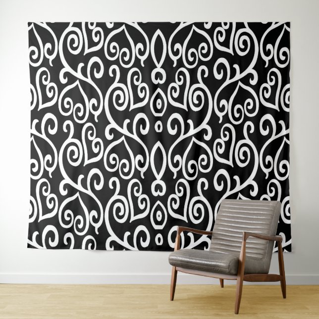Schwarz-Weiß-Herz-Print Wandteppich (Beispiel (Horizontal))